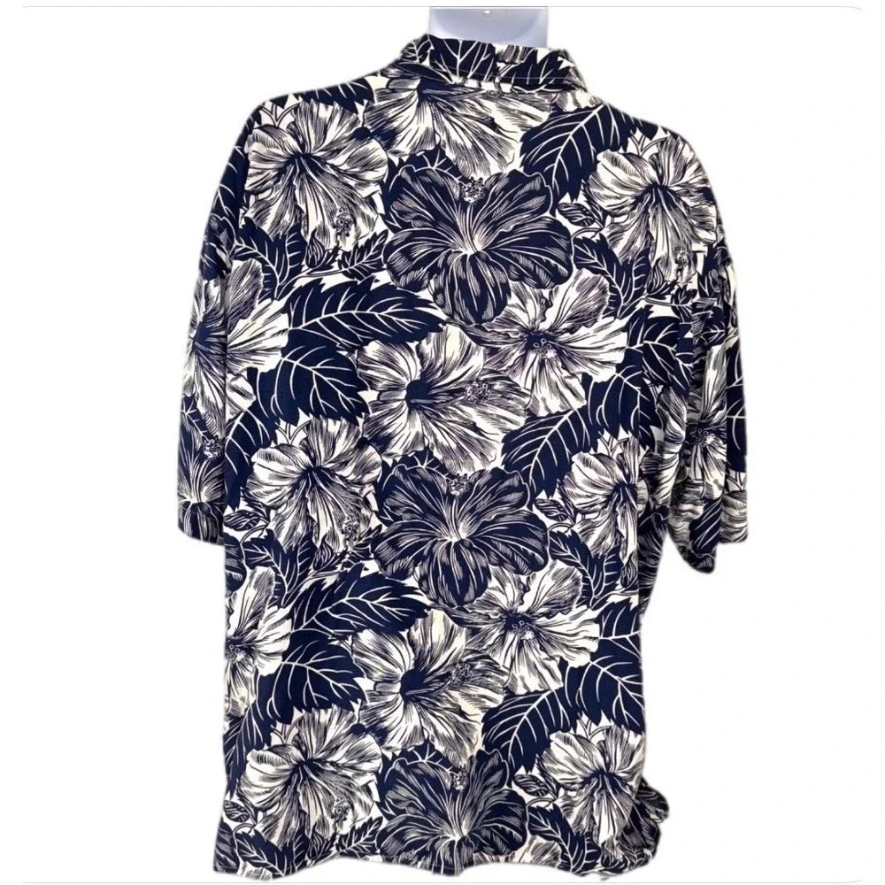 Polo Jeans Co Ralph Lauren Shirt Mens 2XL Blue Hibiscus Floral Rayon Hawaiian